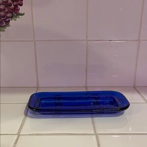 Hazel Atlas cross cross blue cobalt glass butter dish